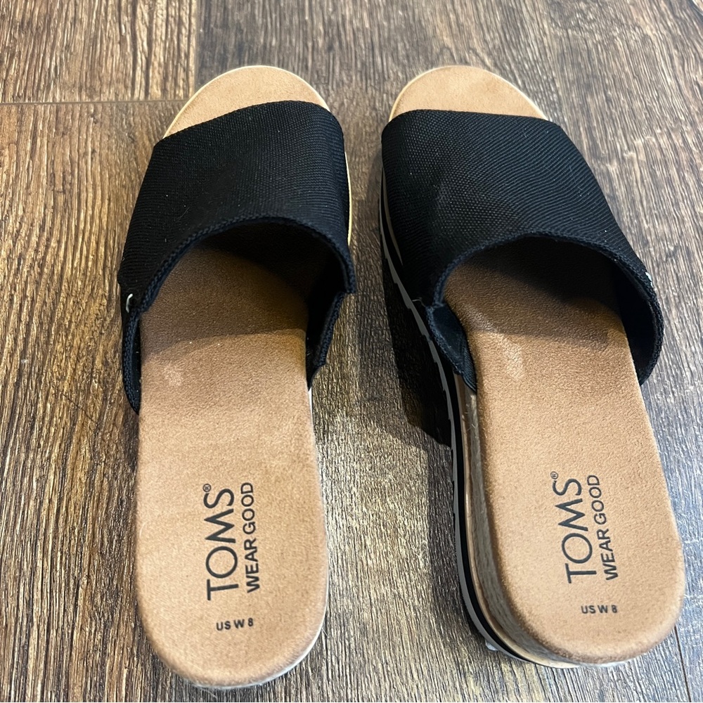 Toms Diana Womens Black Canvas Platform OrthoLite Slides Sandals Size 8 - Picture 2 of 6